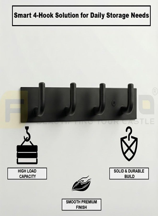 Fittingo Stainless Steel 4 Hook Cloth Hanger for Door/Dress Hanger Wall Mount/Bathroom Hooks for Hanging Clothes (Black) Pack of 4 - Image 3